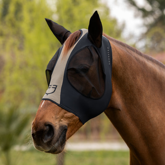 Maschera Antimosche Bicolore in Lycra Equestro – Traspirante con Copriorecchie in Rete