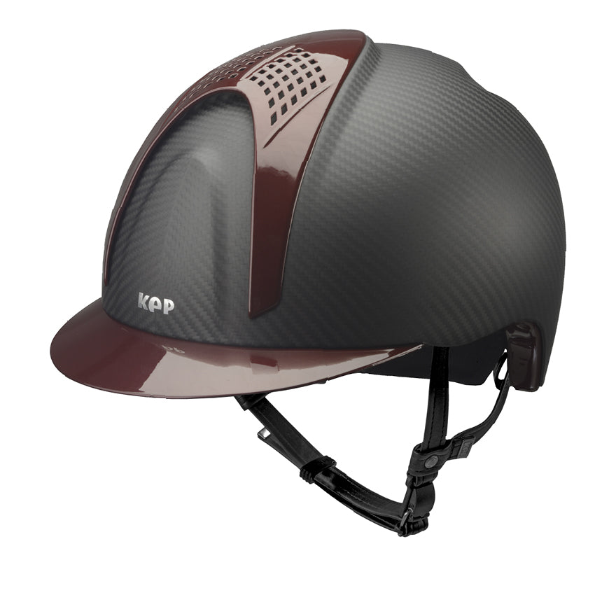 Kep Italia Casco in carbonio E-light Nero opaco, con visiera Bordeaux metallizzato e 2 tasselli Bordeaux  metallizzato