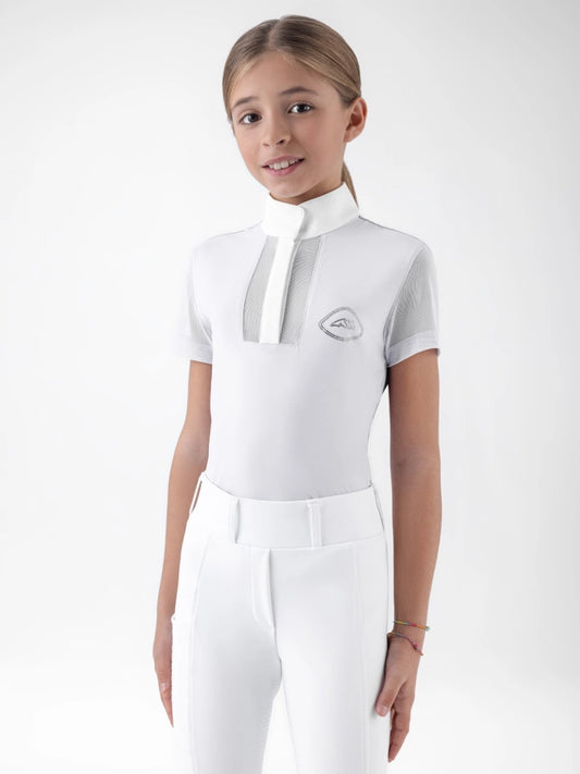 Polo de competición blanca para niña con pedrería