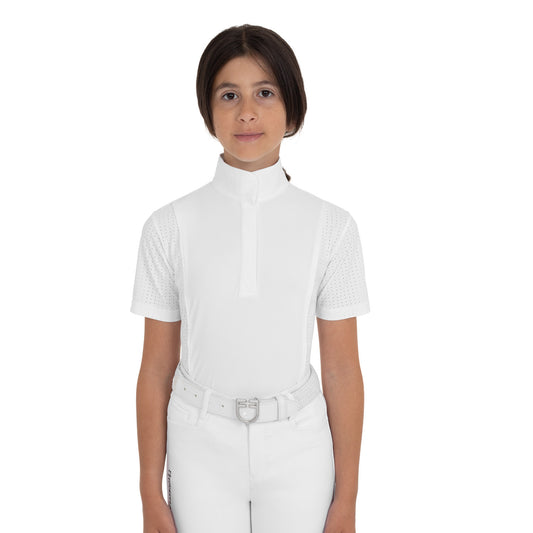Polo da concorso bambina a manica corta con inserti mesh
