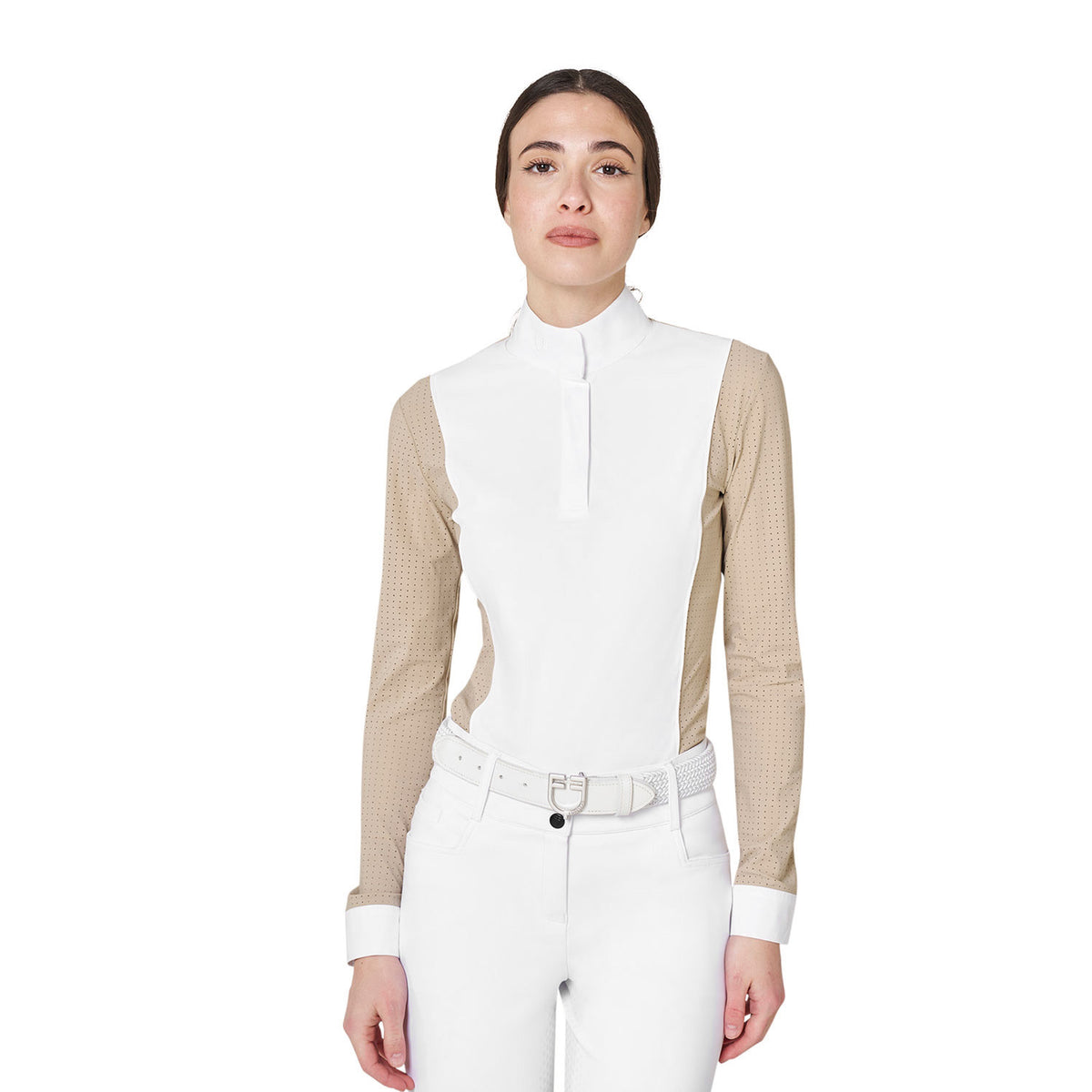 Polo concorso donna maniche lunghe traforata
