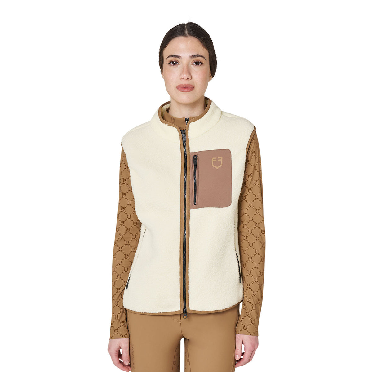 Smanicato donna in pile teddy con tasca frontale
