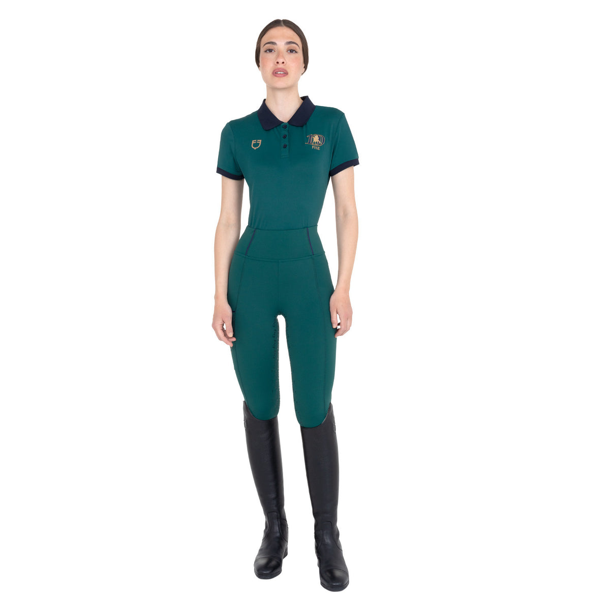 Polo donna allenamento tre bottoni Equestro X FISE 100