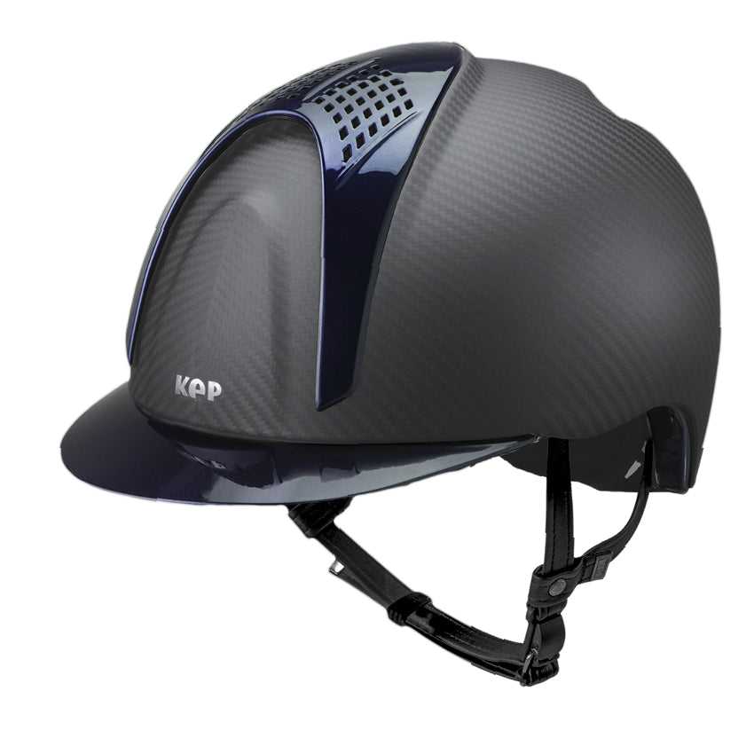 Kep Italia Casco in carbonio E-light Nero opaco, con visiera blu metallizzato e 2 tasselli blu metallizzato | El gaucho sport