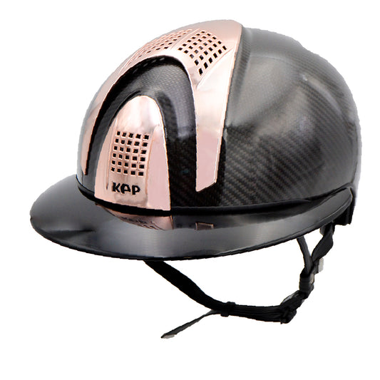 Kep Italia Casco in carbonio E-light Nero lucido con visiera nera lucida da polo e 3 inserti oro rosa | El gaucho sport